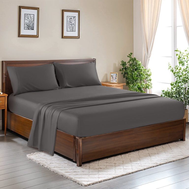 100% Cotton Bed Sheets Set, 1000 Thread Count 4 Piece Luxury Soft Sheets Set with 16" Deep Pocket, Queen, Dark Gray